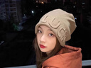雪茜曼帽子女秋冬日系堆堆帽字母百搭加厚保暖針織毛線(xiàn)帽加絨包頭帽 曬單實(shí)拍圖