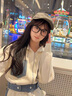 宏資琦休閑褲女裝2025春秋新款減齡開(kāi)衫衣服時(shí)尚拼接牛仔休閑運動(dòng)套裝女 白色 M 曬單實(shí)拍圖