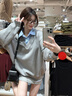 假兩件灰色衛衣女2025新款秋冬季韓系寬松慵懶風(fēng)設計感上衣服潮流 藍拼灰 M 曬單實(shí)拍圖