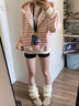 韓系chic慵懶風(fēng)寬松粉白條紋開(kāi)衫連帽衛衣女秋季2025新款休閑外套 粉色【春秋薄款】 M 曬單實(shí)拍圖