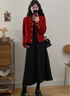 蔓爾依大碼女裝秋季2025新款小香風(fēng)外套顯瘦衣服穿搭秋冬連衣裙子女套裝 紅色外套+半身裙+內搭 M 建議90-105 曬單實(shí)拍圖