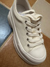 百思圖秋季新款珍珠拼色帆布鞋百搭厚底增高女休閑鞋D3175CM5 米色 34 曬單實(shí)拍圖