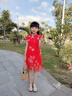 潮思匯中秋演出服女童連衣裙夏裝旗袍裙子夏季洋氣女孩中國風(fēng)公主漢服 盤(pán)扣飛袖花瓣裙 紅色 50 建議身高40cm左右 曬單實(shí)拍圖