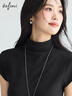 伊芙麗（eifini）蔣欣代言羊毛無(wú)縫半高領(lǐng)正肩修身簡(jiǎn)約短袖T恤女2025秋裝新款 深灰 S 曬單實(shí)拍圖