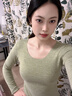 貓人可外穿秋衣女單上衣加絨無(wú)痕發(fā)熱羊絨蠶絲打底衫大碼保暖內衣秋冬 橄欖綠-無(wú)痕款 L 【推薦體重：100-115斤】 曬單實(shí)拍圖