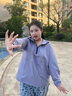MsShe【半拉鏈連帽工裝衛衣】大碼女裝2025秋裝胖mm寬松外套上衣 冷灰紫色現貨 3XL 曬單實(shí)拍圖