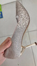 千百度（C.BANNER）【靜音系列】新娘婚鞋細高跟尖頭淺口單鞋女A24166042 銀粉色 39 曬單實(shí)拍圖