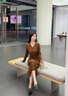 顏域V領(lǐng)花邊蕾絲連衣裙女2025秋冬新款輕熟高貴氣質(zhì)女士收腰長(cháng)裙 咖色 XL 曬單實(shí)拍圖