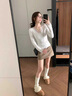白色v領(lǐng)蕾絲內搭打底衫女春秋季2025新款外穿修身長(cháng)袖t恤女上衣服 白色 M 曬單實(shí)拍圖