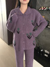 妮狄婭睡衣女冬季保暖軟綿綿甜美開(kāi)衫款半邊絨時(shí)尚紫色氣質(zhì)家居服套裝 煙紫 SF25858 M (160) 【參考體重85-105斤】 曬單實(shí)拍圖