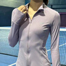 徽格兒長(cháng)袖健身訓練服女秋冬款透氣跑步女運動(dòng)套裝后口袋假兩件瑜伽褲裙 粉紫兩件套（墨灰褲） M 曬單實(shí)拍圖