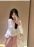 京多夢(mèng)美式辣妹半開(kāi)紐扣連帽長(cháng)袖t恤女2025秋季新款V領(lǐng)修身顯瘦百搭上衣 白色 M （90-100斤） 曬單實(shí)拍圖