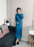 顏域高領(lǐng)設計感針織連衣裙女2025冬季新款收腰顯瘦高級感打底長(cháng)裙 藍色 S 曬單實(shí)拍圖
