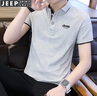 吉普短袖T恤男夏季POLO打底衫翻領(lǐng)商務(wù)休閑上衣青年體恤男裝半袖 BJ501灰色（黑袖） 4XL 曬單實(shí)拍圖