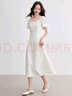 尚都比拉100%棉A字連衣裙女夏氣質(zhì)顯瘦收腰吊帶裙方領(lǐng)休閑中長(cháng)裙 曬單實(shí)拍圖