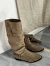 5+粗跟長(cháng)筒靴女2025秋冬新款尖頭西部牛仔靴堆堆靴長(cháng)靴美拉德騎士靴 杏色-絨里 39 曬單實(shí)拍圖