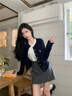 唐菓蜜新款連衣裙女2025春秋女裝韓系減齡氣質(zhì)甜美風(fēng)小個(gè)子顯瘦套裝裙子 藏青開(kāi)衫+內搭+灰色短裙 M 曬單實(shí)拍圖