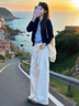 丹珠娜（DanZhuNa）休閑褲女秋季新款女裝套裝衣服針織小香風(fēng)流行穿搭闊腿褲子一整套 假兩件上衣+闊腿褲子 M 曬單實(shí)拍圖