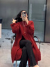 FSHE新年元旦紅色毛衣女2025新款慵懶長(cháng)款開(kāi)叉針織衫女韓版氣質(zhì)外套女 紅色長(cháng)款毛衣【單件】 【送腰帶】 S 建議80-95 曬單實(shí)拍圖