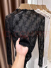 浪莎（LangSha）感木耳邊蕾絲打底衫女秋冬內搭透視薄款紗衣高領(lǐng)黑色網(wǎng)紗上衣 黑色 均碼 曬單實(shí)拍圖