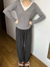 燦圖深灰色糯米加絨休閑褲女秋冬高腰垂感闊腿褲寬松bf慵懶風(fēng)直筒褲子 深灰色 加絨 L 曬單實(shí)拍圖