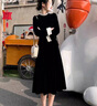 艾柔丹秋冬連衣裙女裝2025年新款赫本風(fēng)優(yōu)雅大方收腰顯瘦女士黑色長(cháng)裙子 黑色 2XL 曬單實(shí)拍圖