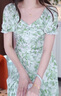 紅袖法式收腰連衣裙夏季2024新款女裝 顯瘦V領(lǐng)甜美綠色碎花仙女雪紡裙 綠花602 M 曬單實(shí)拍圖