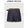 UR2025秋季新款女裝復古撞色邊腰帶裙褲牛仔短褲UWU850007 曬單實(shí)拍圖