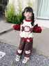 G.DUCKKIDS小黃鴨女童套裝冬季兒童服裝女寶寶衣服加絨加厚凱蒂貓保暖兩件套 酒紅色 100 曬單實(shí)拍圖