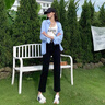 浪莎牛仔褲女春秋季高腰寬松垂感直筒褲女九分窄版煙管褲子女士牛仔褲 黑色 -春秋款 L (推薦110-125斤) 曬單實拍圖