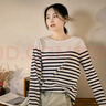 偶蔓 文藝簡(jiǎn)約寬松上衣女 2025春季新款條紋拼接圓領(lǐng)長(cháng)袖t恤 白條 M 曬單實(shí)拍圖