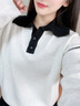 對白綿羊毛混紡撞色POLO領(lǐng)套頭毛衣女2025冬季新款通勤休閑針織衫 月光白 S 曬單實(shí)拍圖