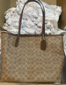 蔻馳（COACH）【品牌直供】女士CITY33經(jīng)典標志大號托特包單肩包棕色拼色CV976 曬單實(shí)拍圖