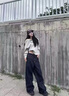 籬人歸美式復古顯瘦闊腿直筒深藍牛仔褲男女高街松弛感松拖地喇叭長(cháng)褲子 黑色 XL 135-150斤 曬單實(shí)拍圖