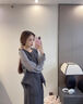 塔馳密司（touchmiss）高檔含亞麻撞色拼接假兩件套裝女2025秋季顯瘦減齡百搭穿搭一整套 深灰色 L 115斤-125斤 曬單實(shí)拍圖