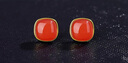 俏物俏女本命年耳釘女天然保山南紅冰紅耳飾方糖新年高級感新中式耳環(huán) 紅色 曬單實(shí)拍圖