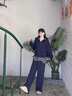 香影休閑運動(dòng)衛衣套裝女2025冬季新款藏青連帽寬松慵懶衛褲兩件套 套裝 S 曬單實(shí)拍圖
