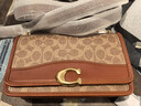 蔻馳（COACH）女士時(shí)尚經(jīng)典皮質(zhì)輕奢單肩斜挎包小方包 卡其色配紅棕色CQ668B4NQ4 曬單實(shí)拍圖