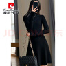 皮爾卡丹（pierre cardin）黑色半高領(lǐng)針織連衣裙女秋冬大碼胖mm氣質(zhì)長(cháng)袖顯瘦打底包臀短裙子 黑色【氣質(zhì)名媛風(fēng)/法式感/時(shí)尚高端/氛圍感/顯白好 M 85-100斤 曬單實(shí)拍圖