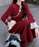 悠菲詩(shī)春秋長(cháng)袖連衣裙女高端時(shí)尚洋氣優(yōu)雅新中式國風(fēng)紅色女秋冬mm顯瘦 酒紅色 M 85-100斤 曬單實(shí)拍圖