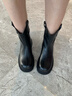 百麗（Belle）復(fù)古質(zhì)感彈力靴女25冬新商場(chǎng)款粗跟增高顯瘦彈力短靴E5E1DDZ5預(yù)售 黑色 37 曬單實(shí)拍圖