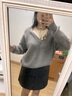 UR春季新款女裝休閑復古撞色假兩件寬松針織衫UWJ940011 中灰花灰 (建議拍小一碼) S 曬單實(shí)拍圖
