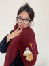 蒙口比鄰可愛(ài)小熊刺繡針織紅色圍巾女秋冬季防寒保暖百搭情侶圍脖新年禮物 棗紅 曬單實(shí)拍圖