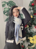 嫵（WOO）圍巾女秋冬2025新款百搭加厚保暖披肩外搭女感圍脖禮物 山水花語(yǔ)藍色  默認顏色 曬單實(shí)拍圖