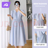 婧麒（JOYNCLEON）孕婦連衣裙夏款2025新款女氣質(zhì)夏季哺乳裙子寬松孕婦夏裝長(cháng)裙 淺藍【紐扣可哺乳】Jly22130 L 曬單實(shí)拍圖
