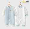 班杰威爾嬰兒衣服春秋季夾棉連體衣寶寶保暖哈衣爬服 保暖藍(lán)色2件裝 80碼 曬單實(shí)拍圖
