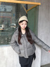 艾萊依【陳都靈同款】羽絨服女2025新款連帽面包服下擺抽繩保暖短款外套 夜鶯灰 M 【建議110-130斤】160 曬單實(shí)拍圖