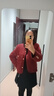 皮爾卡丹（pierre cardin）品牌充絨加厚酒紅色短款小香風(fēng)外套女2025冬季新款加厚小個(gè)子上衣 酒紅色 內里 加厚 XL 115-125 曬單實(shí)拍圖