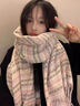 恒源祥圍巾女仿羊絨秋冬2025新款韓版彩色格子保暖加厚圍脖流蘇披肩外搭 米蘭色 曬單實(shí)拍圖