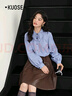 闊色（kuose）法式藍色條紋長(cháng)袖襯衫女早秋季新款學(xué)院風(fēng)穿搭襯衣上衣冬 條紋襯衫7016 L 曬單實(shí)拍圖